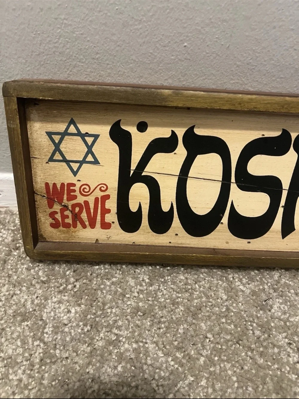 Antique “We Serve Kosher Only” wooden restaurant advertisement sign 1970’s